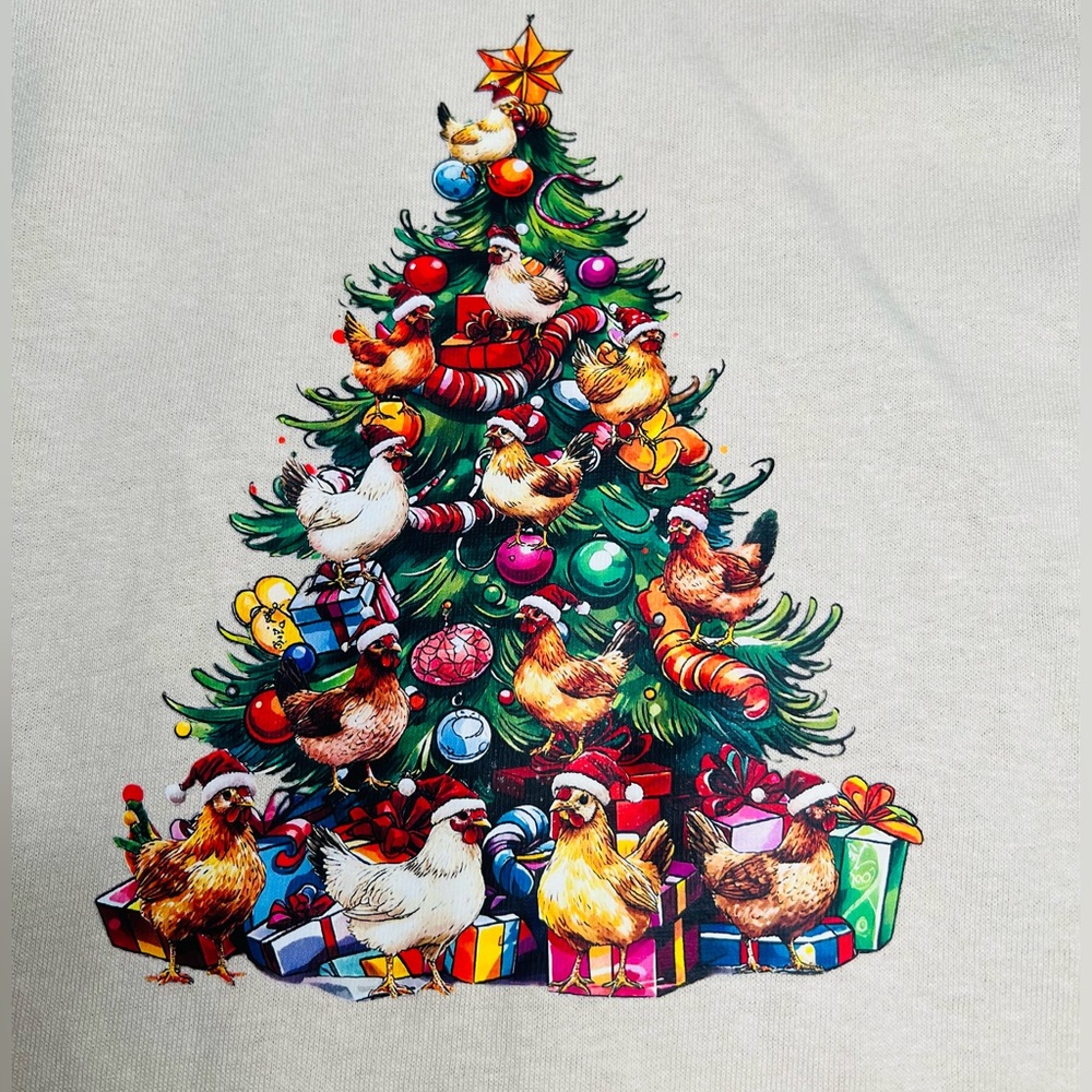 NEW Christmas Tree with Chickens Shirt Sz. LG, Women’s, gift, cute, fun